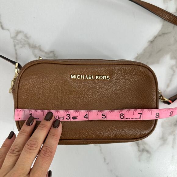 Michael Kors Double Zipper Jet Set Pebbled Leather Crossbody Bag Brown - Picture 12 of 15